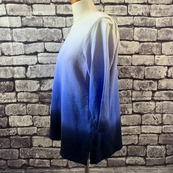 Chico's Zenergy Blue & White 3/4 Sleeve Blouse Size Large - Picture 3 of 8